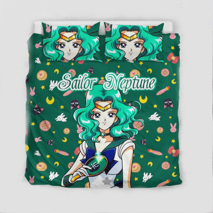 Sailor Moon Bedding Set Sailor Neptune Cute Items Pattern Duvet Covers Green Unique Gift