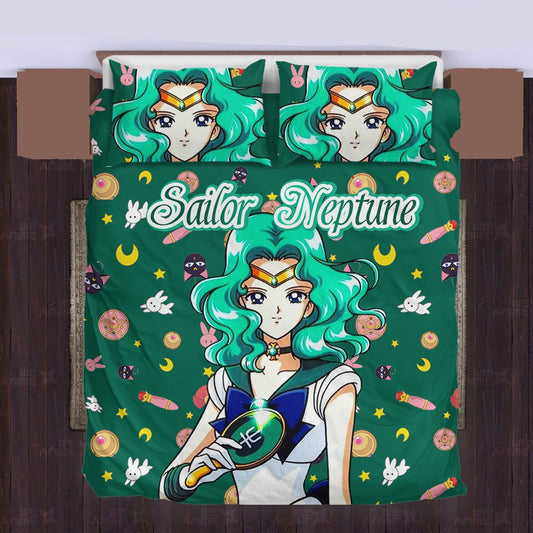 Sailor Moon Bedding Set Sailor Neptune Cute Items Pattern Duvet Covers Green Unique Gift