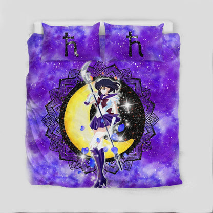 Sailor Moon Bedding Set Sailor Saturn Henna Flower Pattern Duvet Covers Purple Unique Gift