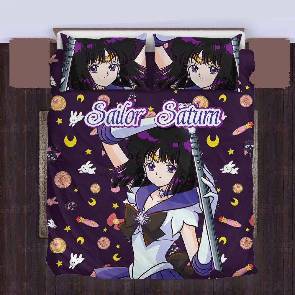 Sailor Moon Bedding Set Sailor Saturn Cute Items Pattern Duvet Covers Purple Unique Gift