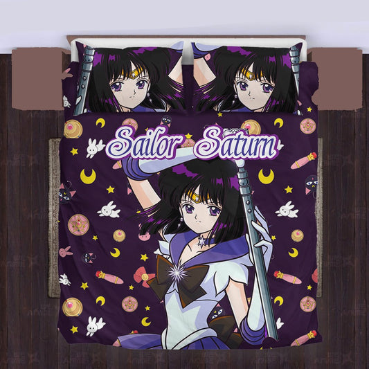 Sailor Moon Bedding Set Sailor Saturn Cute Items Pattern Duvet Covers Purple Unique Gift