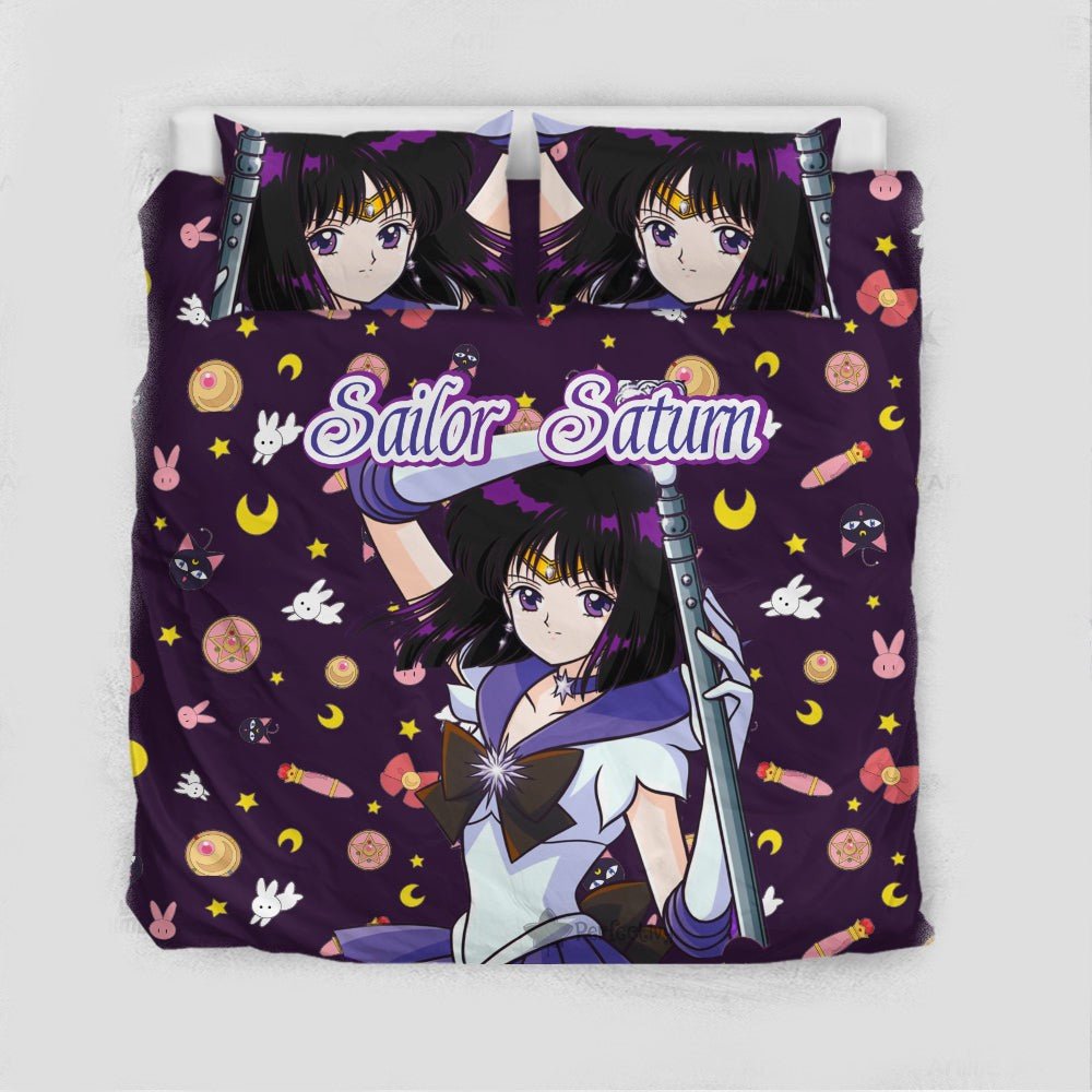 Sailor Moon Bedding Set Sailor Saturn Cute Items Pattern Duvet Covers Purple Unique Gift