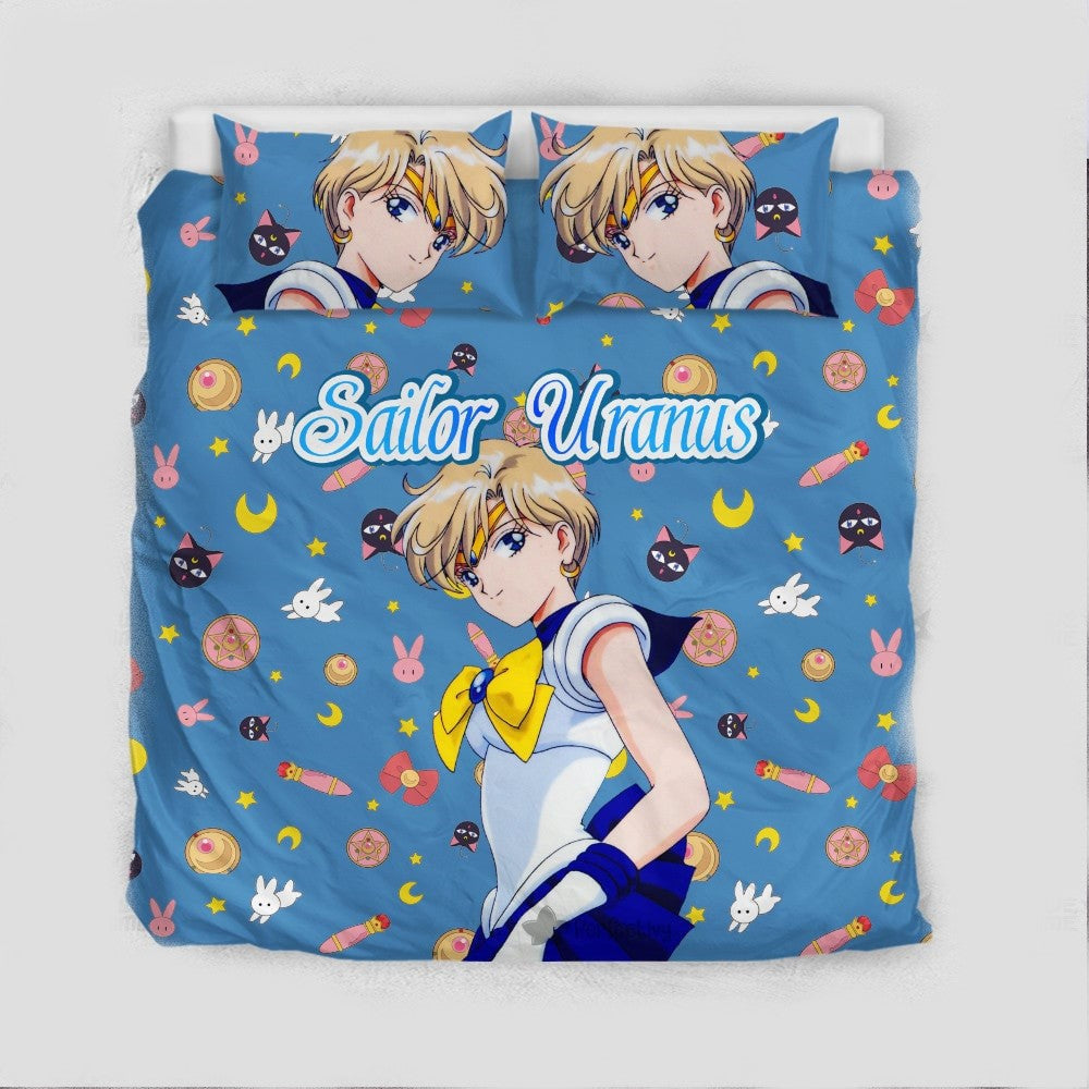 Sailor Moon Bedding Set Sailor Uranus Cute Items Pattern Duvet Covers Blue Unique Gift