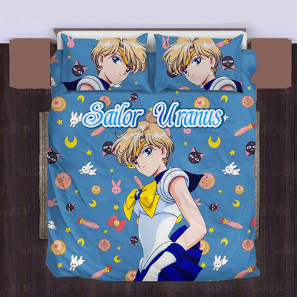 Sailor Moon Bedding Set Sailor Uranus Cute Items Pattern Duvet Covers Blue Unique Gift