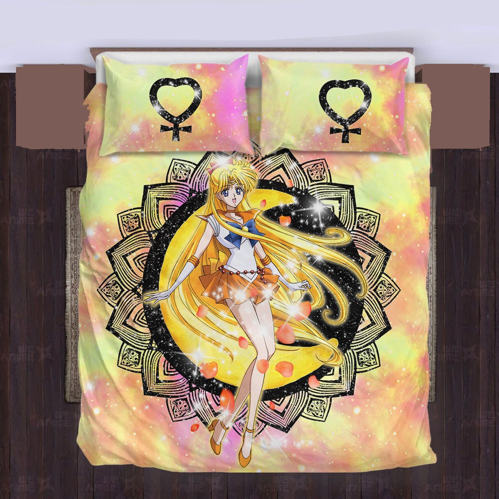 Sailor Moon Bedding Set Sailor Venus Henna Flower Pattern Duvet Covers Yellow Unique Gift