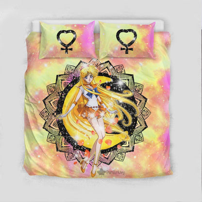 Sailor Moon Bedding Set Sailor Venus Henna Flower Pattern Duvet Covers Yellow Unique Gift