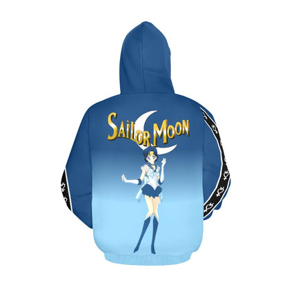 Sailor Moon Hoodie Sailor Mercury Silhouette Graphic Hoodie Blue Unisex