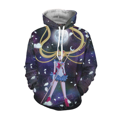 Sailor Moon Hoodie Sailor Moon Pose Under The Night Sky Hoodie Black White Unisex