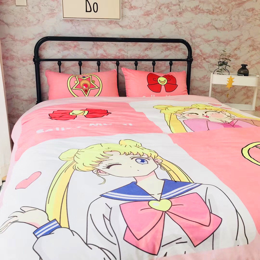 Sailor Moon Bedding Set Sailor Moon Usagi Magic Symbol Duvet Covers Pink Unique Gift