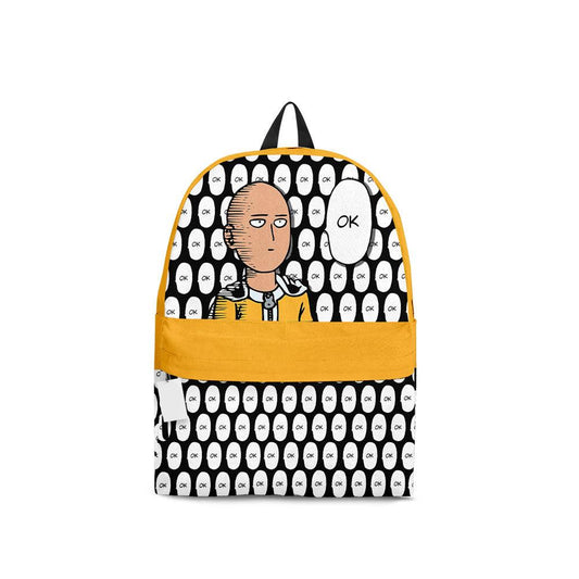 One Punch Man Backpack Funny Saitama Face Ok Pattern Backpacks Yellow