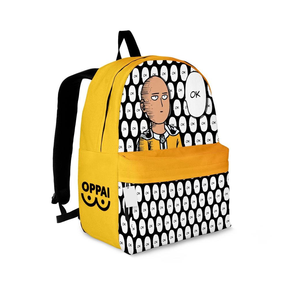 One Punch Man Backpack Funny Saitama Face Ok Pattern Backpacks Yellow