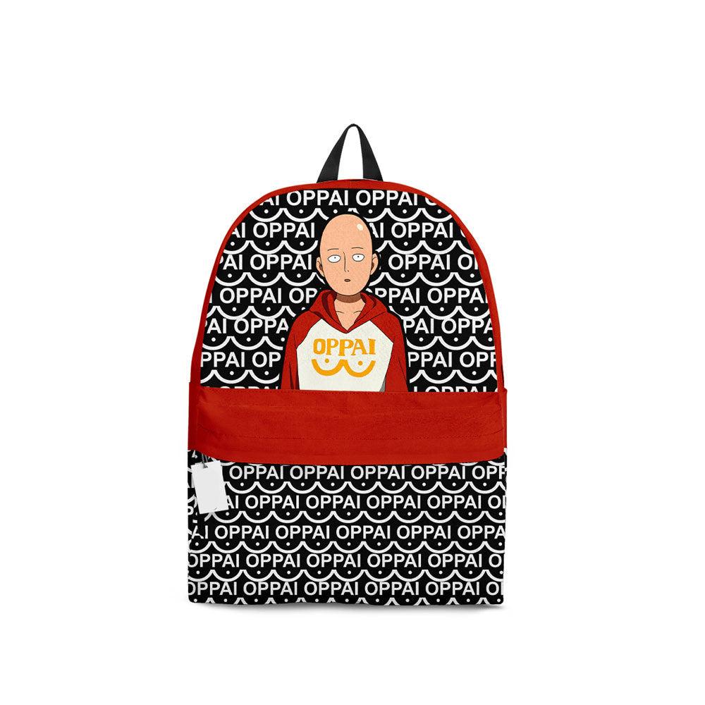 One Punch Man Backpack Funny Saitama Oppai Pattern Backpacks Red Black