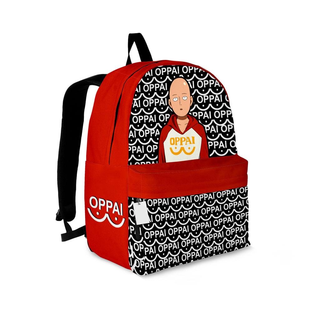 One Punch Man Backpack Funny Saitama Oppai Pattern Backpacks Red Black