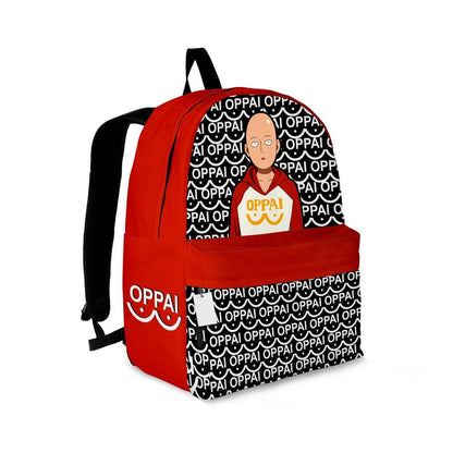 One Punch Man Backpack Funny Saitama Oppai Pattern Backpacks Red Black