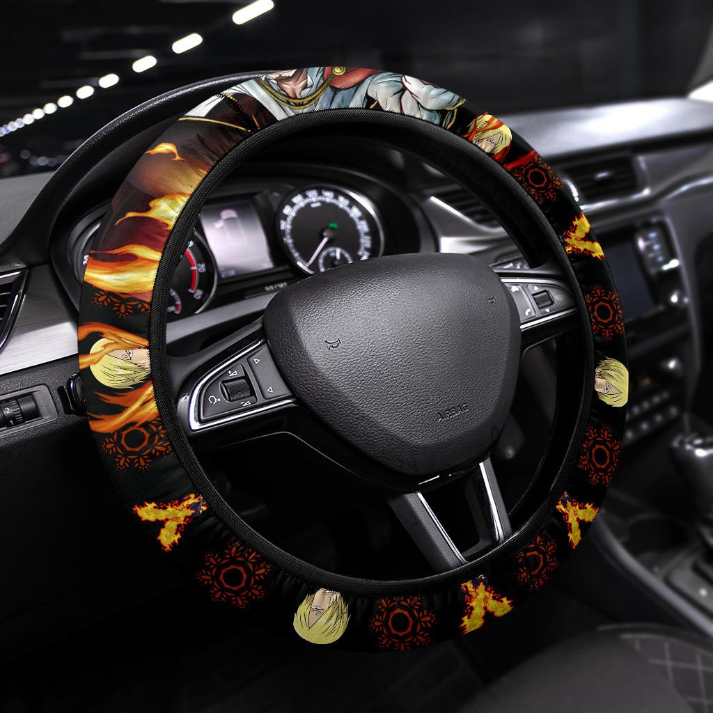 One Piece Steering Wheel Cover Sankji Graphic Fire Pattern Driving Wheel Cover Black