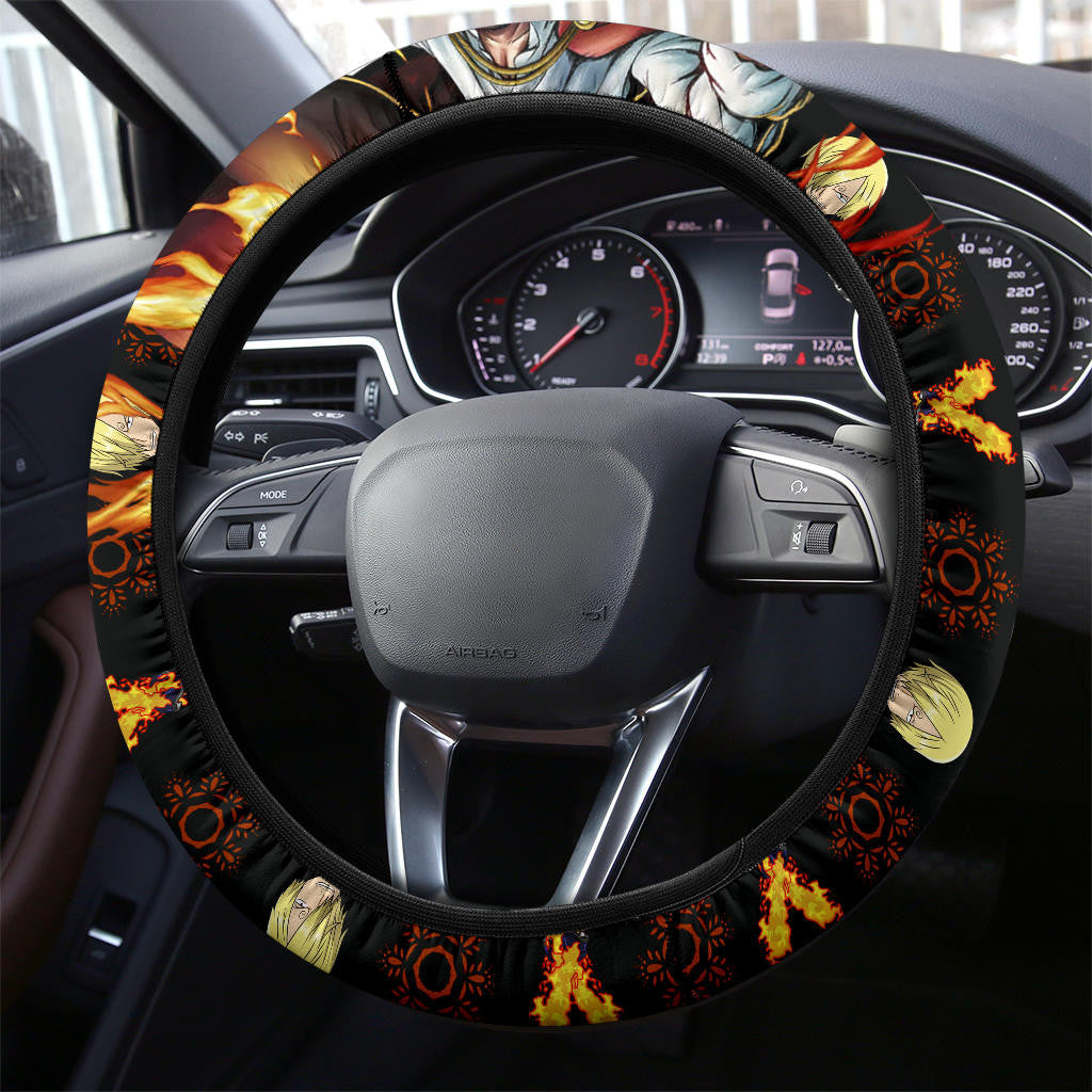 One Piece Steering Wheel Cover Sankji Graphic Fire Pattern Driving Wheel Cover Black