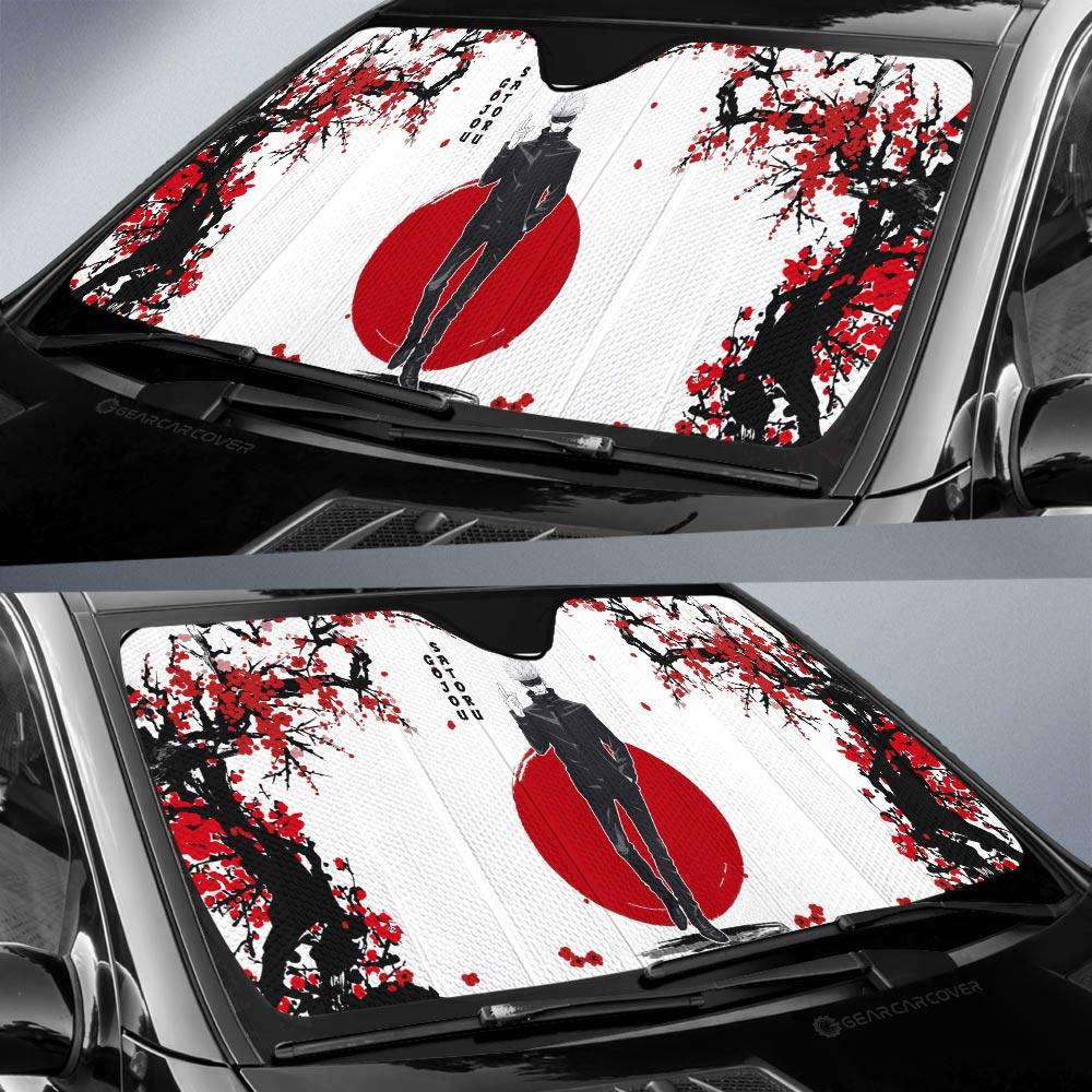 Jujutsu Kaisen Car Sun Shade Satoru Gojo Cherry Blossom Pattern Winshield Sun Shade White Red