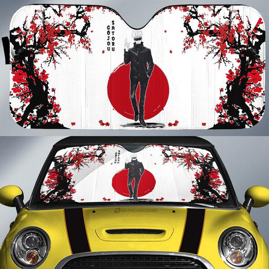 Jujutsu Kaisen Car Sun Shade Satoru Gojo Cherry Blossom Pattern Winshield Sun Shade White Red