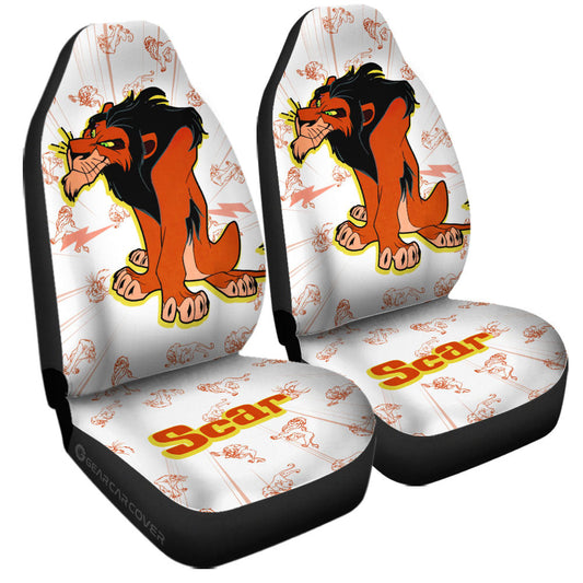 LK Car Seat Covers DN The Lion King Viallain Scar Graphic Seat Covers White Orange