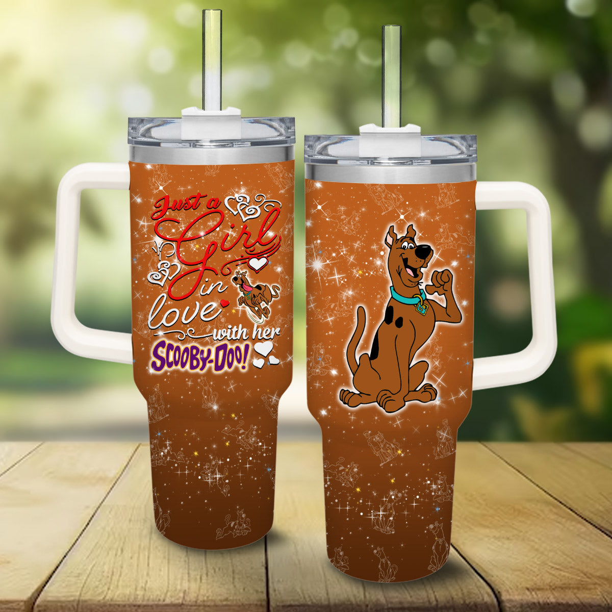 Scooby Doo 40 Oz Tumbler Just A Girl In Love With Her Scooby Doo Tumbler 40 Oz Orange Brown