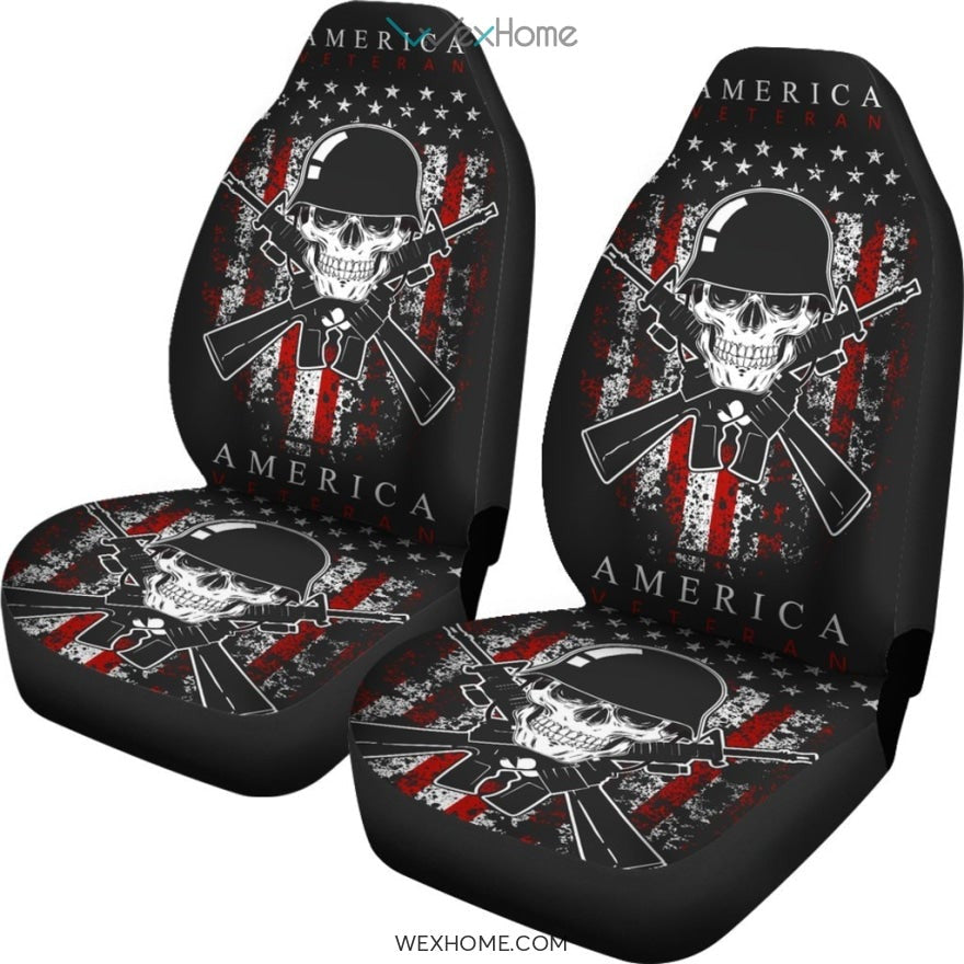 Veteran Car Seat Covers America Veteran Soldier Skull Seat Covers Black Red