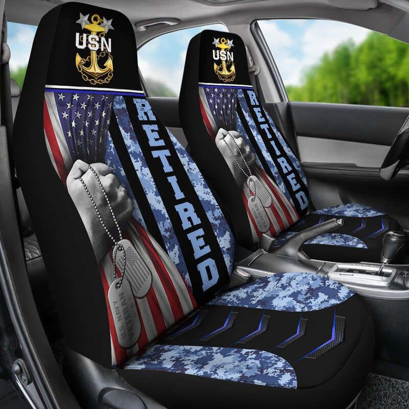 Veteran Car Seat Covers Veteran USN Dog Tag American Flag Seat Covers Blue