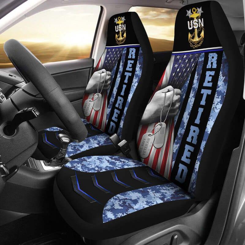 Veteran Car Seat Covers Veteran USN Dog Tag American Flag Seat Covers Blue