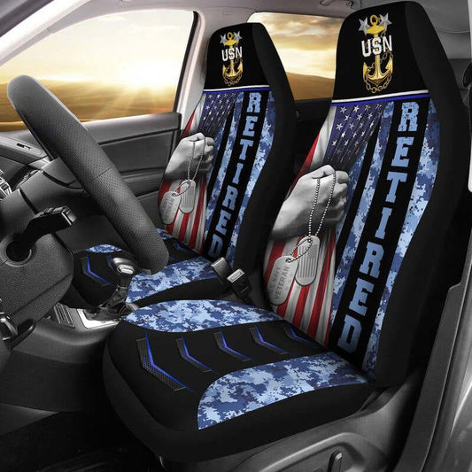 Veteran Car Seat Covers Veteran USN Dog Tag American Flag Seat Covers Blue