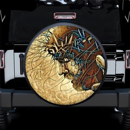 Jesus Spare Tire Cover Christ Crown Of Thorn Art Tire Covers Brown