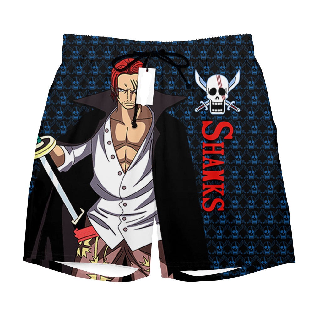 One Piece Shorts Shanks Graphic Jolly Roger Pattern Beach Shorts Black Blue