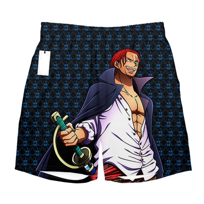 One Piece Shorts Shanks Graphic Jolly Roger Pattern Beach Shorts Black Blue