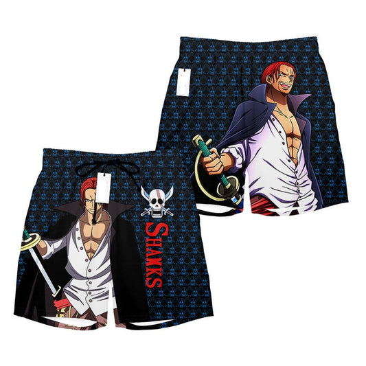 One Piece Shorts Shanks Graphic Jolly Roger Pattern Beach Shorts Black Blue