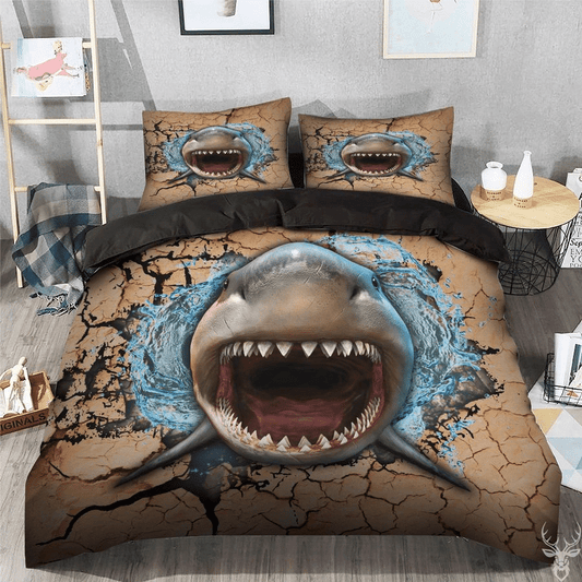 Shark Bedding Set Shark Attack Dryland Graphic Duvet Covers Colorful Unique Gift