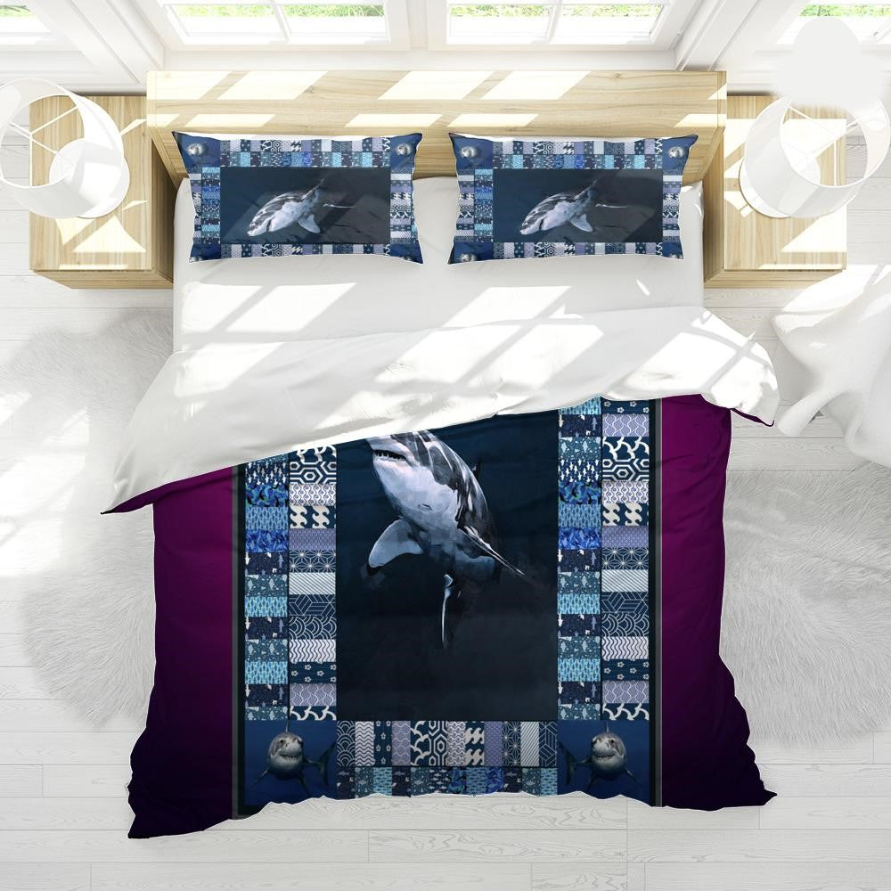 Shark Bedding Set Shark Graphic Decor Pattern Duvet Covers Blue Unique Gift