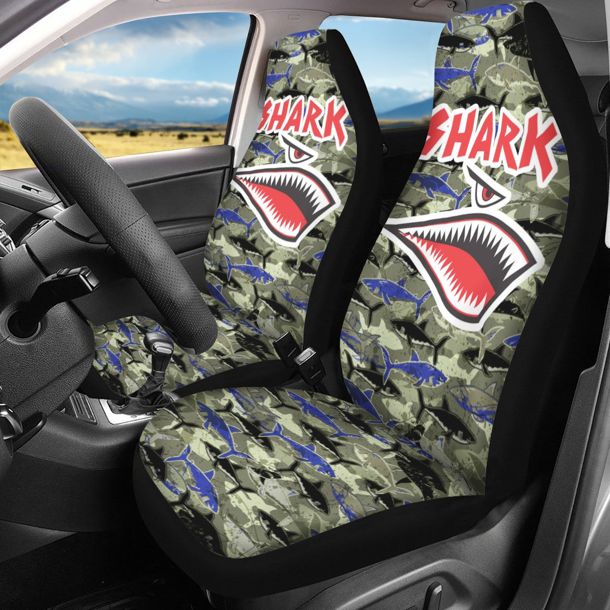 Shark Car Seat Covers Shark Face Teeth Pattern Seat Covers Gray