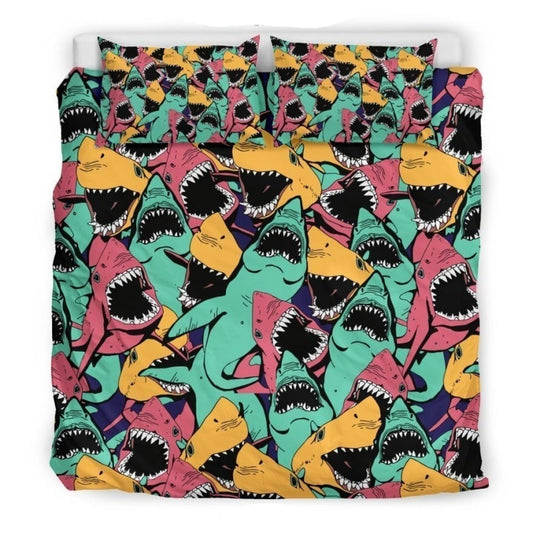 Shark Bedding Set Scary Shark Form Pattern Duvet Covers Colorful Unique Gift