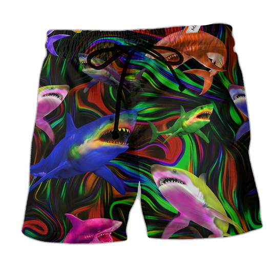 Shark Shorts Shark Poses Pattern Beach Shorts Colorful