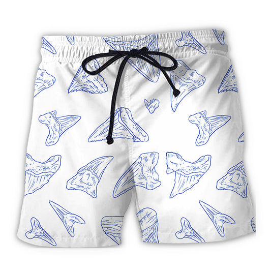 Shark Shorts Shark Teeth All Form Pattern Beach Shorts White