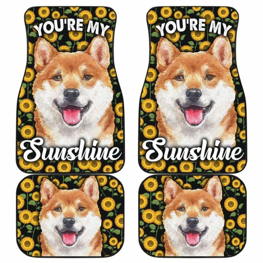Dog Car Floor Mats Happy Face Shiba Inu You're My Sunshine Sunflower Car Mats