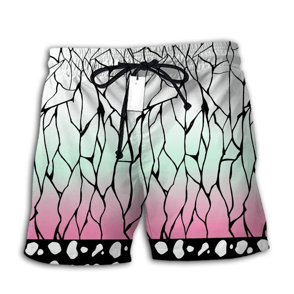 Demon Slayer Shorts Demon Slayer Shinobu Kocho Pattern Beach Shorts White Black