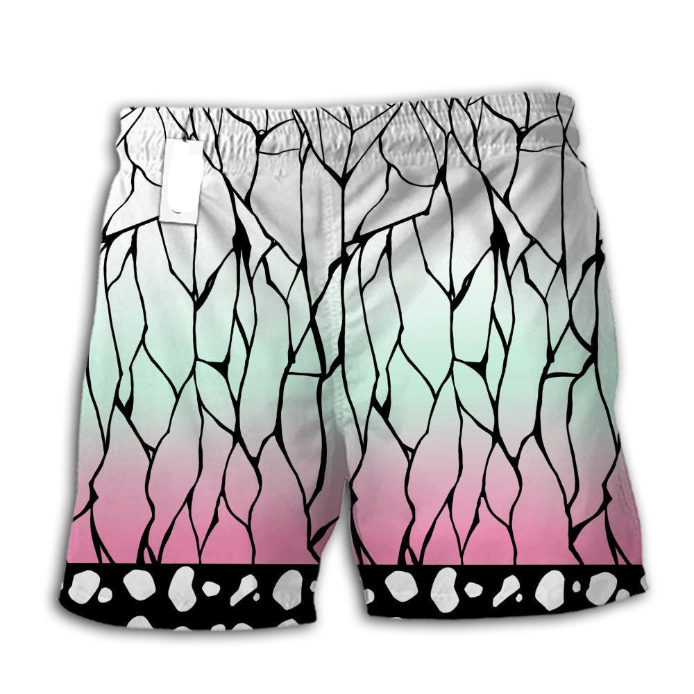 Demon Slayer Shorts Demon Slayer Shinobu Kocho Pattern Beach Shorts White Black