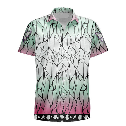 Demon Slayer Hawaii Shirt Demon Slayer Shinobu Kocho Haori Pattern Hawaiian Shirt Green Pink Unisex