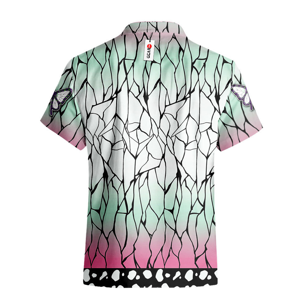 Demon Slayer Hawaii Shirt Demon Slayer Shinobu Kocho Haori Pattern Hawaiian Shirt Green Pink Unisex