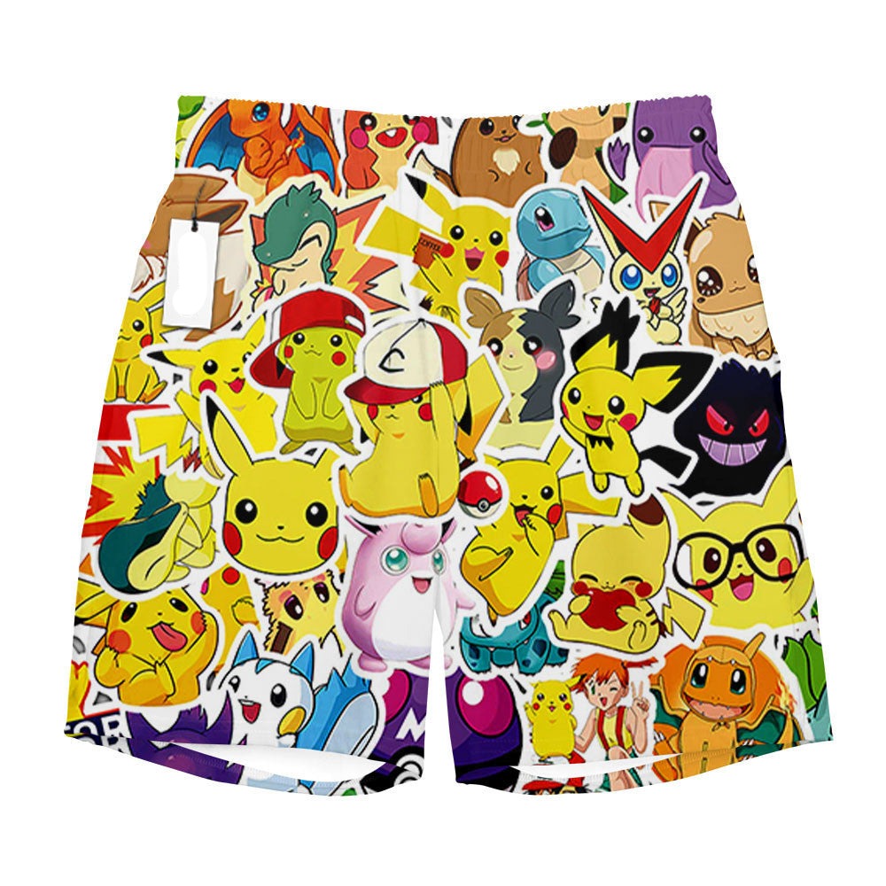 PKM Shorts All Types PKM Sticker Pattern Beach Shorts Yellow