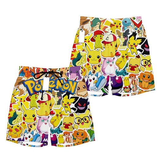 PKM Shorts All Types PKM Sticker Pattern Beach Shorts Yellow