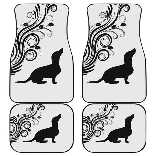 Dog Car Floor Mats Silhouette Dachshund Pointillism Art Leaves Pattern Car Mats