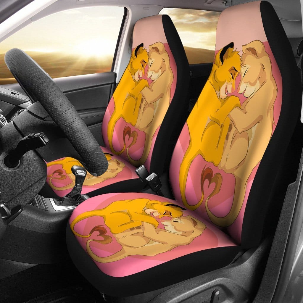 LK Car Seat Covers Simba Nala Love LK Seat Covers Brown Pink