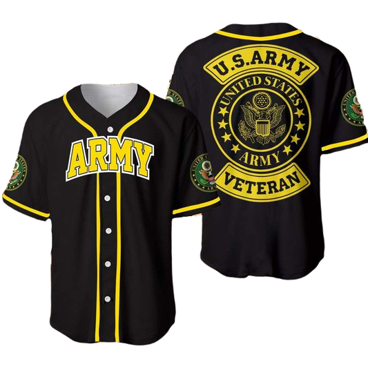 Veteran Baseball Jersey United States Veteran Army Jersey Shirt Black Yellow Unisex Adult New Release