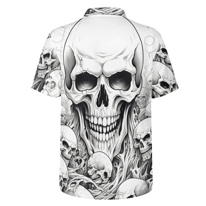 Skull Polo Shirt Sketch Style Skull Graphic Boys Polo Shirts White