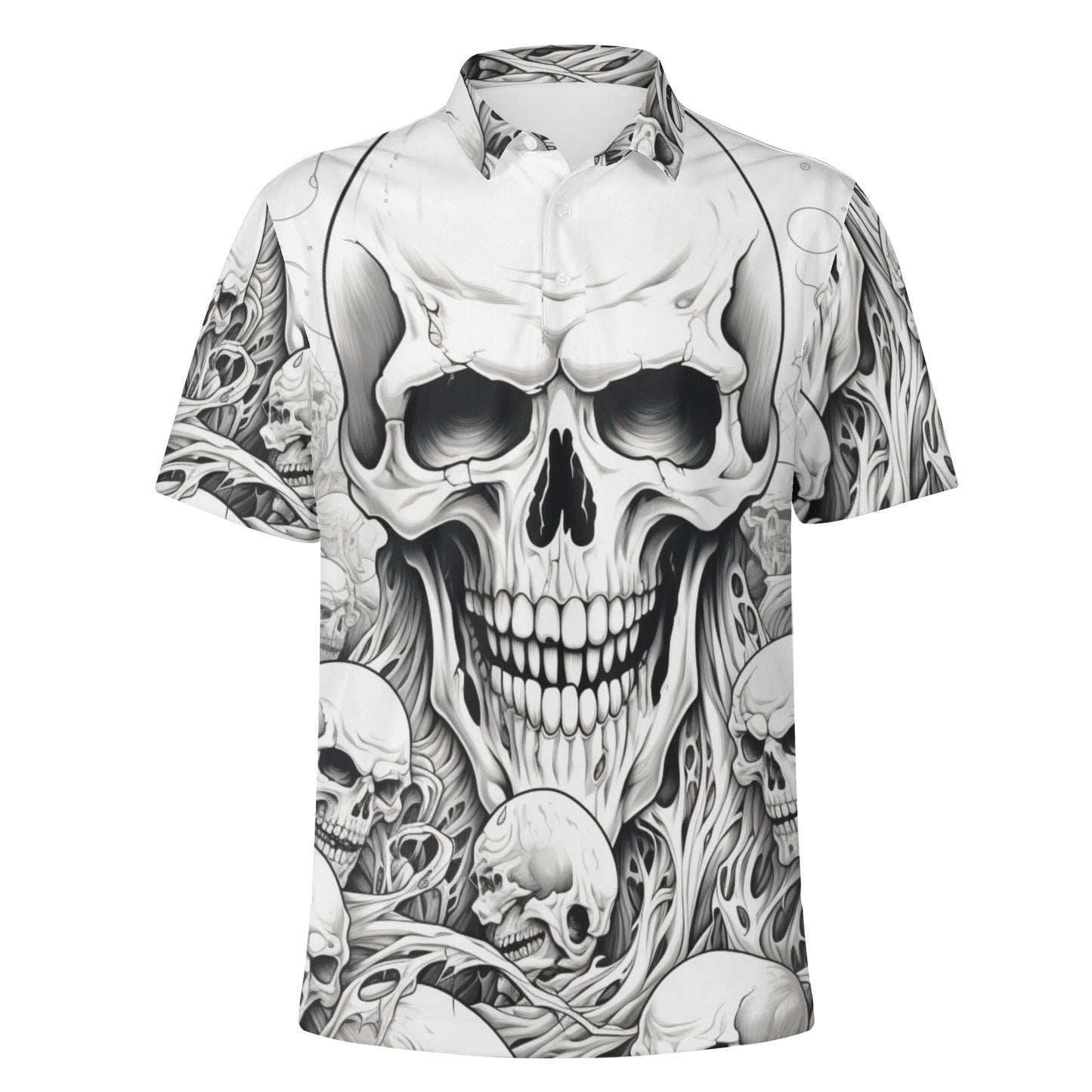 Skull Polo Shirt Sketch Style Skull Graphic Boys Polo Shirts White